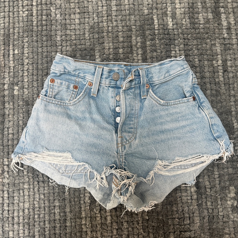 Levi's Light Blue Frayed Jean Shorts